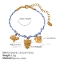 Braided rope DIY bracelet with blue-purple cord and golden animal charms in stainless steel - Turtle Owl Bear Style (SL385BEG9)