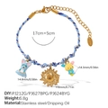 Blue and purple braided bracelet with cute cartoon charms and gold extension chain - Cartoon Mask Sunflower Puppy Style (SL385BEG10)