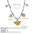 Braided ocean necklace in blue and purple with five gold pendants and opal details - Angel Starfish Opal Flower Airplane Necklace (XL785BEG3)