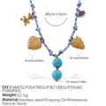 Bohemian woven necklace with blue stone beads and golden charms like owl and evil eye - Bear Heart Owl Evil Eye Necklace (XL785BEG4)