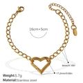 18k gold plated stainless steel hollow heart chain bracelet with lobster clasp - Heart Pendant O-Chain Bracelet (SL190G)