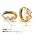 Goldene Edelstahl-Huggie-Ohrringe mit weißem Öl-Tropfen und Doppelkreuz-Design - Goldenes Weißes Emaille-Doppelkreuz (EH1181WEG)