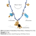 Blue and purple woven necklace with golden whale tail and blue mushroom charms - Whale Tail Mushroom Bear Rabbit Necklace (XL785BEG6)