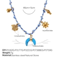 Bohemian purple and blue woven necklace with dolphin charms and blue moon stone - Tropical Fish Sun Dolphin Crescent Necklace (XL785BEG7)