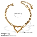 Gold-plated hollow heart charm bracelet in stainless steel with adjustable chain - Heart Pendant Elliptical Link Bracelet (SL192G)