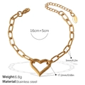 Golden stainless steel heart clasp bracelet with oval link chain and adjustable extension - Heart Carabiner Clasp Bracelet (SL194G)