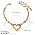 Golden stainless steel twisted chain bracelet with a hollow heart pendant and lobster clasp - Heart Pendant Rope Chain Bracelet (SL195G)