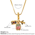 Golden travel necklace with blue camera, airplane, and live suitcase charms - Camera Suitcase Airplane Style (PJ828G)