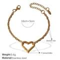 Polished 18k gold plated stainless steel rope chain bracelet with hollow heart charm - Heart Pendant Rope Chain Bracelet (SL196G)