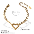 Gold plated stainless steel hollow heart bracelet with measurements and dimensions - Heart Clasp Flat Link Bracelet (SL198G)