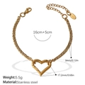 Golden hollow heart bracelet in stainless steel with lobster clasp and extension chain - Heart Pendant Curb Chain Bracelet (SL199G)