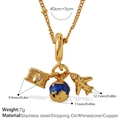Gold travel charm necklace with blue enamel globe, camera, and airplane pendants - Camera Globe Airplane Style (PJ831G)