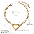 Gold plated stainless steel heart charm bracelet with adjustable chain link for women - Heart Charm Ring Chain Bracelet (SL202G)