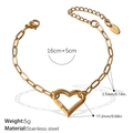 Elegant 18k gold plated stainless steel hollow heart pendant bracelet for women - Heart Pendant Flat Link Bracelet (SL205G)