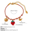 Adjustable stainless steel bracelet with strawberry and sun charms in gold and red - Sun Strawberry Whale Bracelet (SL385PKG2)