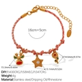 18K gold plated red and pink woven bracelet with Christmas reindeer and star pendants - Christmas Reindeer Star Key Bracelet (SL385PKG3)
