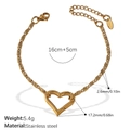 Polished 18k gold plated stainless steel bracelet featuring an open heart charm - Heart Pendant S-Link Bracelet (SL207G)