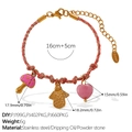 Pink and brown woven cord bracelet with mushroom, angel, and heart charms, 16+5cm length - Mushroom Angel Heart Bracelet (SL385PKG4)