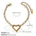 18k gold plated stainless steel heart pendant bracelet with adjustable link chain - Heart Pendant Elliptical Link Bracelet (SL208G)