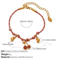 Braided red-brown string bracelet with 18K gold-plated cherry and shell pendants - Footprint Rhinestone Cherry Conch Bracelet (SL385PKG5)