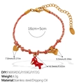 Pink and brown woven rope bracelet with gold dinosaur heart charms and lobster clasp - Rabbit Heart Dinosaur Bracelet (SL385PKG6)