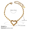 18k gold plated stainless steel heart charm bracelet with oval bead chain and extension - Heart Pendant Elliptical Bead Bracelet (SL210G)