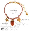 Pink and gold woven bracelet with starfish, stone, and wolf head charms in 18K gold finish - Starfish Natural Stone Wolf Head Bracelet (SL385PKG7)