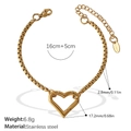 18k gold plated stainless steel box chain bracelet featuring a hollow heart pendant - Heart Pendant Box Chain Bracelet (SL211G)