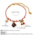 DIY knotted cord bracelet with cherry, pearl flower, and heart cup charms in pink and brown - Pearl Flower Heart Cup Cherry Bracelet (SL385PKG8)