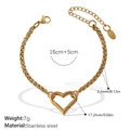 18k gold plated stainless steel wheat chain bracelet with minimalist hollow heart charm - Heart Pendant Wheat Chain Bracelet (SL212G)