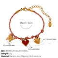 DIY braided rope bracelet with golden butterfly and heart pendants in red and gray - Butterfly Heart Rhinestone Bracelet (SL385PKG9)