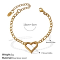 18k gold plated stainless steel heart charm bracelet with adjustable extension chain - Heart Pendant Bracelet (SL213G)