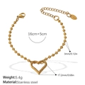 Gold plated stainless steel beaded heart bracelet with lobster clasp and extension chain - Heart Pendant Bead Chain Bracelet (SL214G)