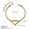 Golden stainless steel chain bracelet with hollow heart charm and adjustable clasp - Heart Pendant Bracelet (SL215G)