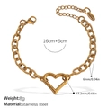 18k gold plated stainless steel hollow heart charm bracelet with chunky chain links - Heart Pendant Rope Chain Bracelet (SL216G)