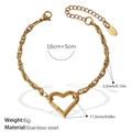 Golden heart charm link bracelet in stainless steel with lobster clasp and extension - Heart Pendant Thick Ring Bracelet (SL217G)