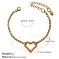 18k gold plated stainless steel heart charm bracelet with 16cm plus 5cm extender chain - Heart Pendant Bracelet (SL218G)