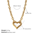Golden chunky chain necklace with hollow heart pendant made of stainless steel - Heart Pendant Thick Ring Necklace (XL488G)