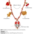 DIY braided rope necklace with heart, cherry, and dinosaur charms in red and gold finish - Heart Cherry Dinosaur Pig Necklace (XL785PKG6)