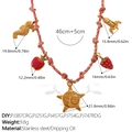 Pink and gold woven DIY necklace with stainless steel charms sea horse and apple - Seahorse Apple Sun Strawberry Rocket Necklace (XL785PKG8)