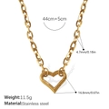 18k gold plated stainless steel chunky link necklace with a hollow heart charm pendant - Heart Pendant Elliptical Link Necklace (XL491G)
