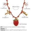 Handmade woven reddish brown rope necklace with strawberry and heart charms for women - Envelope Heart Key Strawberry Necklace (XL785PKG9)