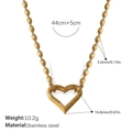 18k gold plated stainless steel hollow heart necklace with bead chain measurements - Heart Pendant Bead Chain Necklace (XL493G)