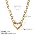 Golden hollow heart pendant necklace in stainless steel with thick geometric link chain - Heart Hook Clasp Necklace (XL495G)