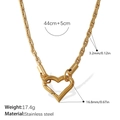Minimalist 18k gold plated stainless steel hollow heart necklace with chain details - Heart Pendant Necklace (XL500G)