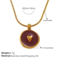Gold plated stainless steel necklace featuring a 15.7mm red round disc with a 3D heart - Red Enamel Heart Necklace (XL794RDG)