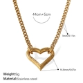 Golden heart pendant necklace in stainless steel with detailed dimensions and 18k plating - Heart Pendant Cuban Chain Necklace (XL503G)