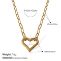 18k gold plated stainless steel paperclip chain with heart carabiner pendant details - Heart Pendant Paperclip Chain Necklace (XL507G)