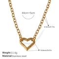 French hollow heart necklace in 18k gold plated stainless steel with cable chain - Heart Pendant Ring Link Necklace (XL510G)