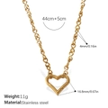 Golden hollow heart necklace in stainless steel with detailed dimensions and 18k plating - Heart Pendant Small Link Chain Necklace (XL516G)